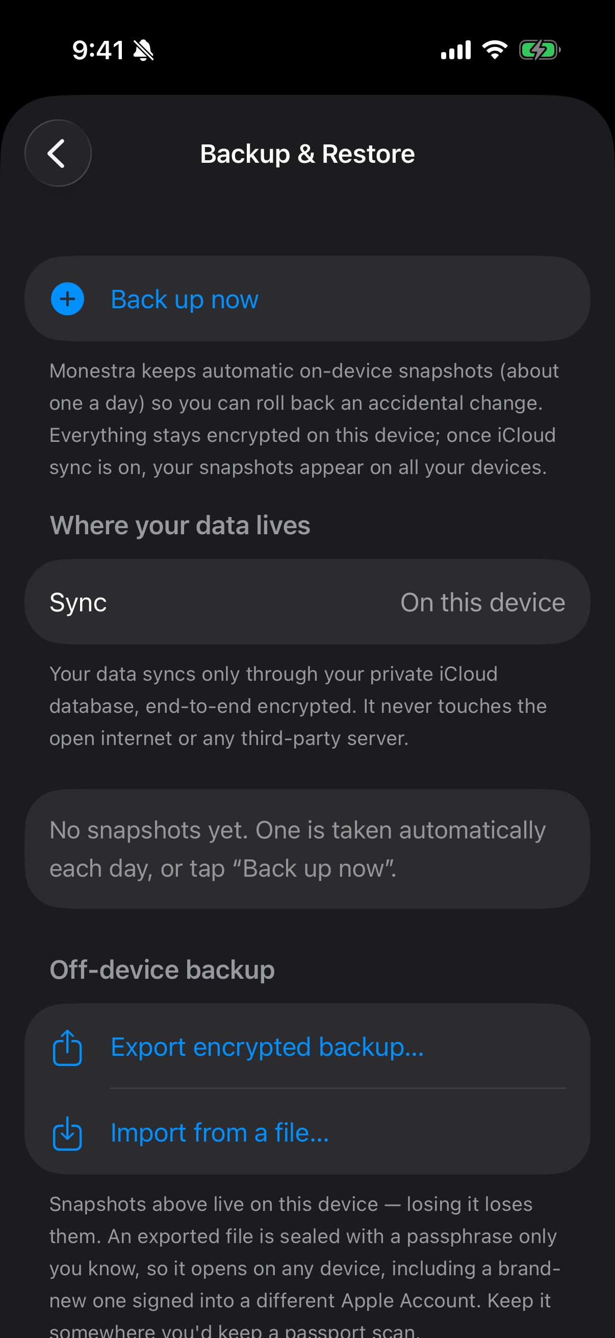 Settings ▸ Backup & Restore.