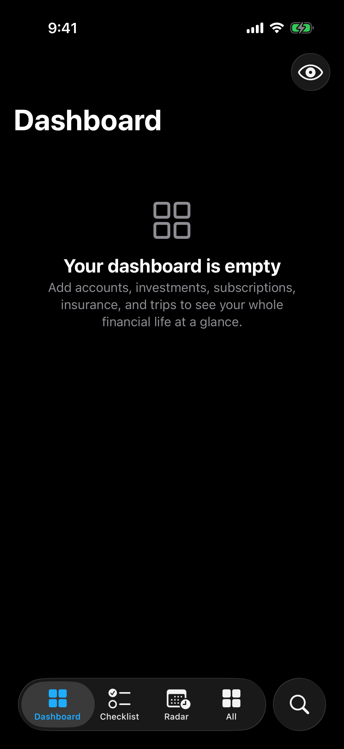 Day one. Every figure the app will ever show has to come from something you record.