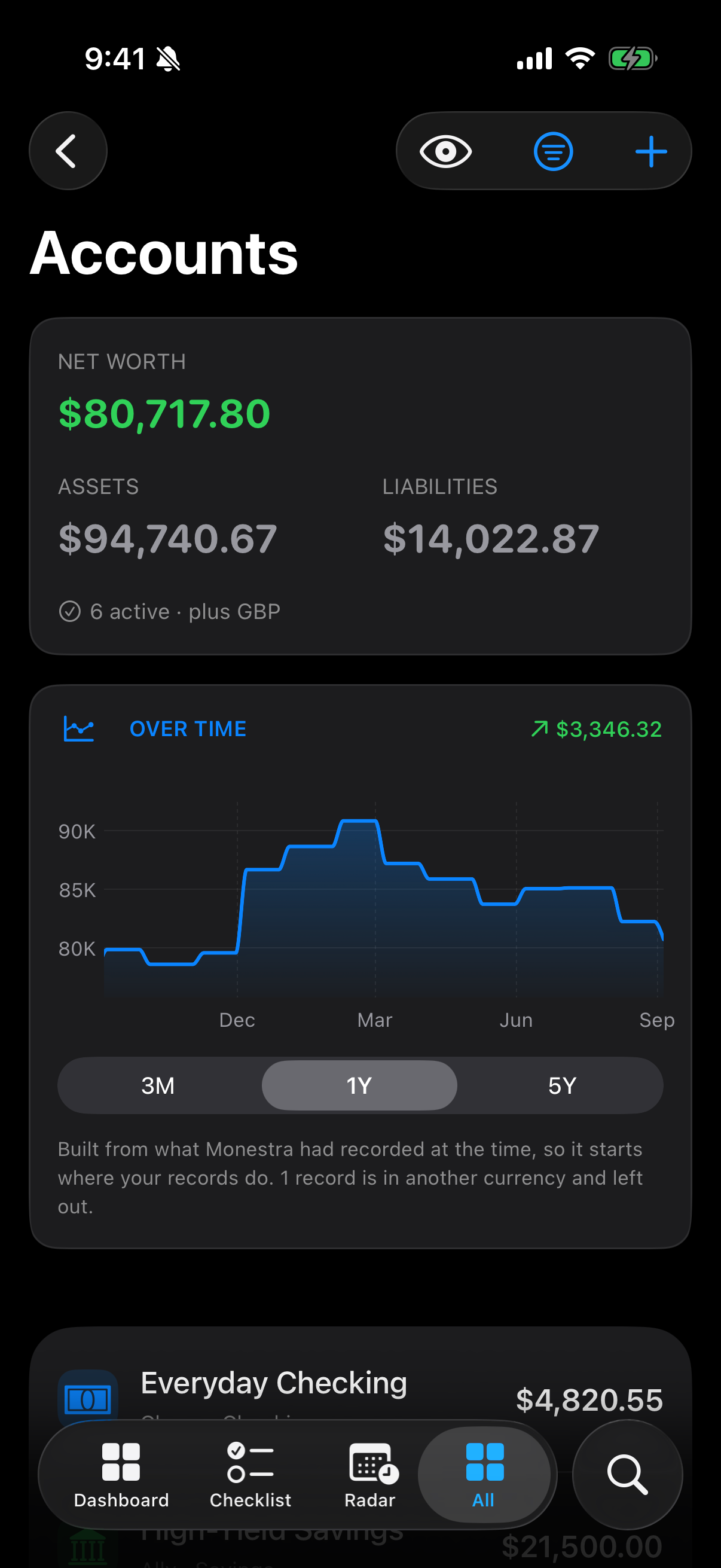 A module root screen on iPhone. The summary card sits above the records, and the container owns the margins so the card lines up with the rows beneath it.