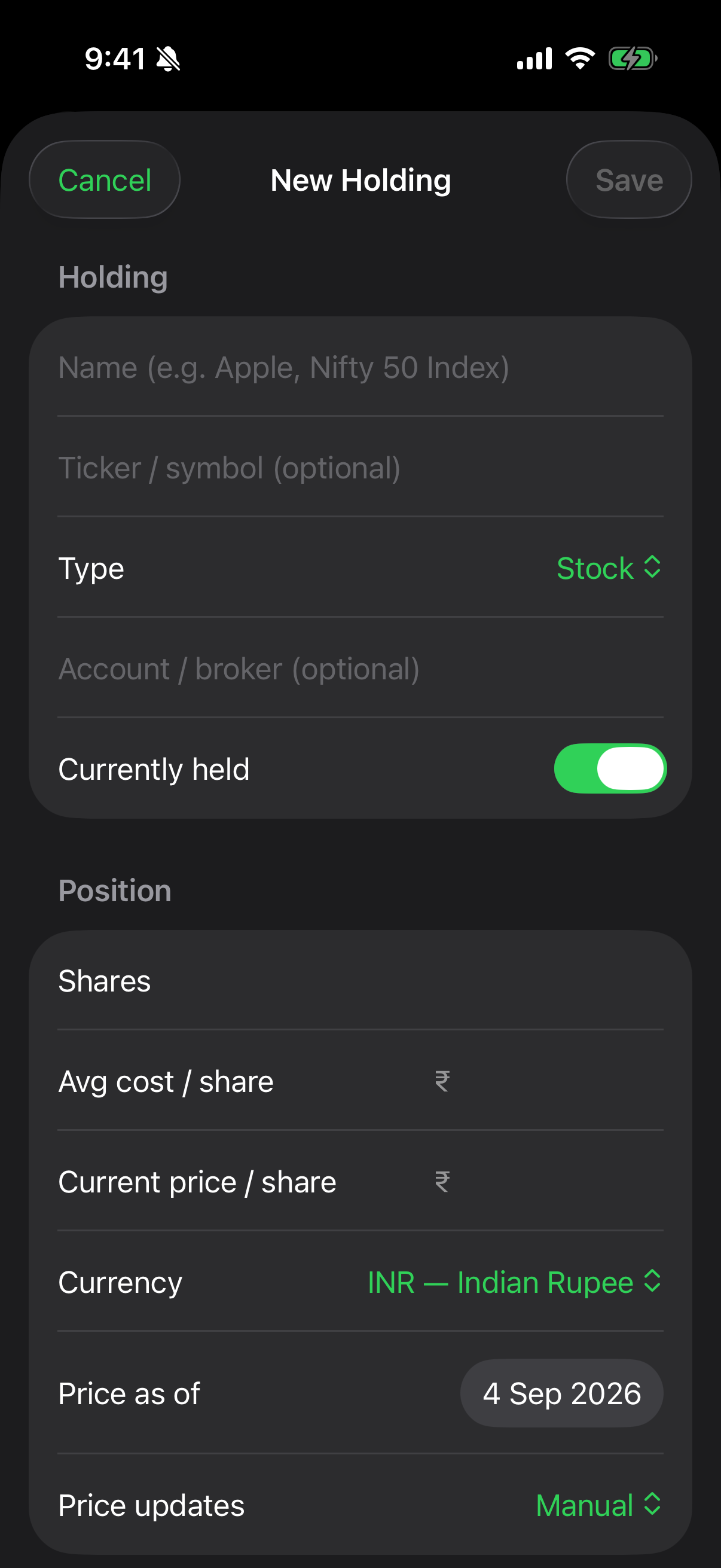 Adding a holding.