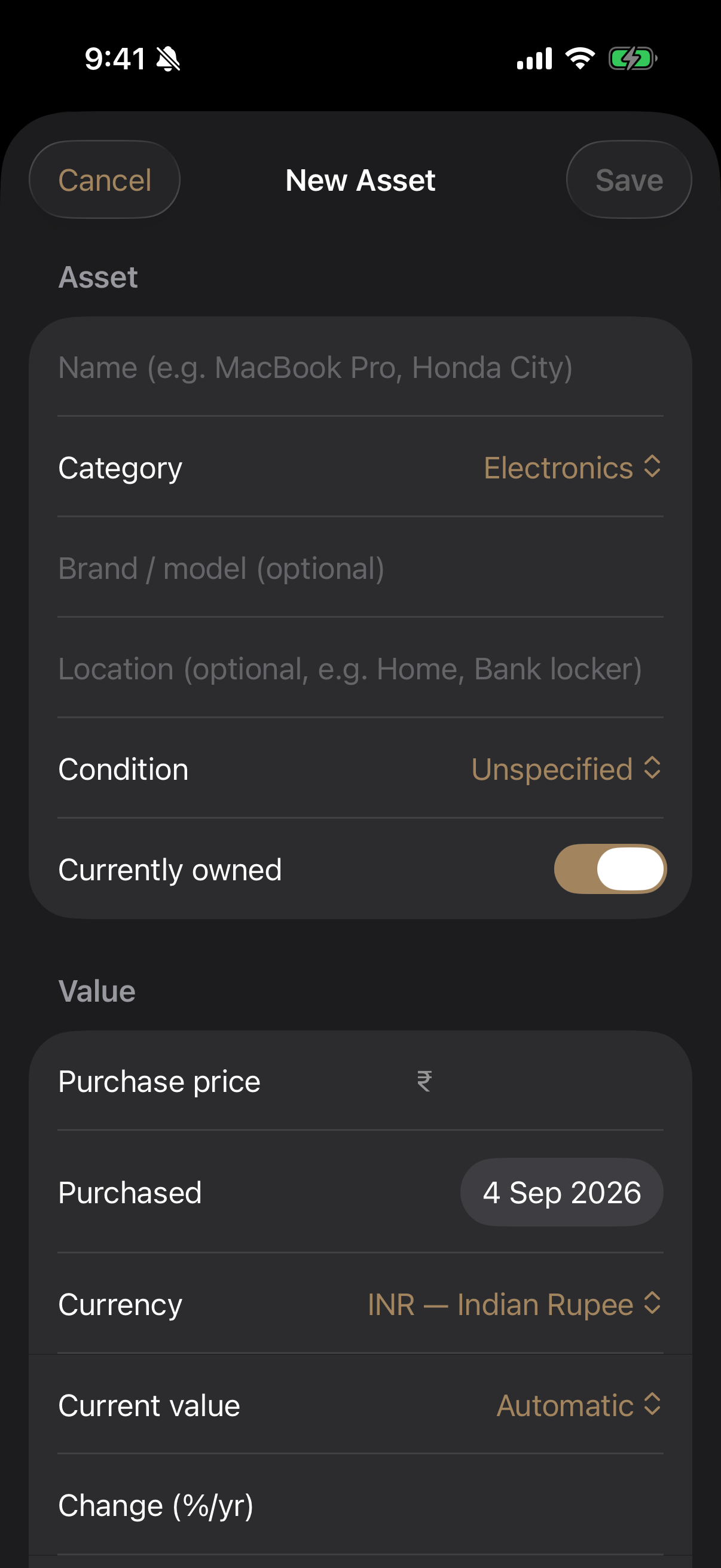 Adding an asset.
