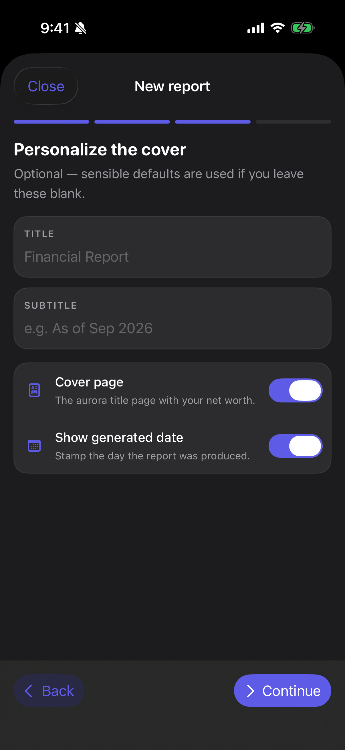 Step 3 — the cover, all optional.