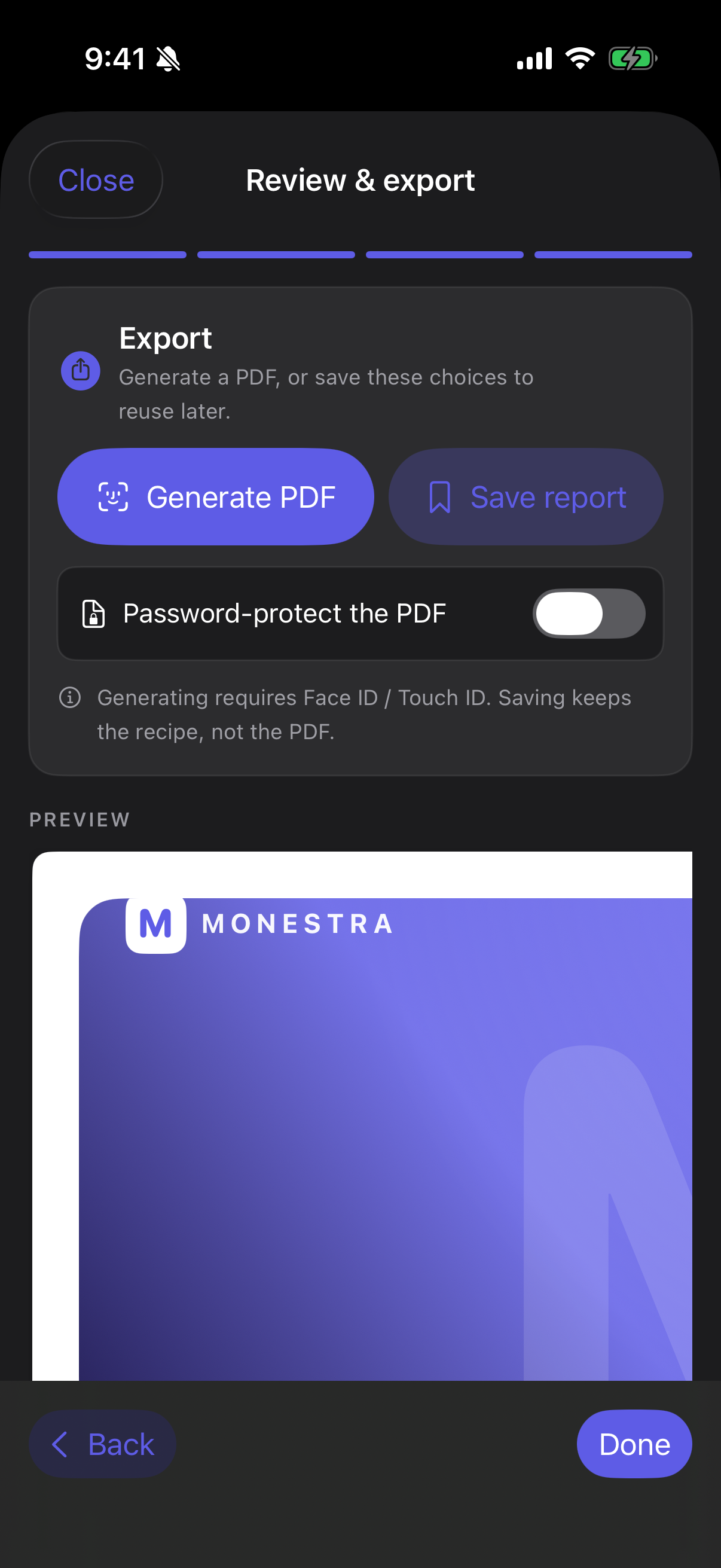 Step 4 — review, then export.