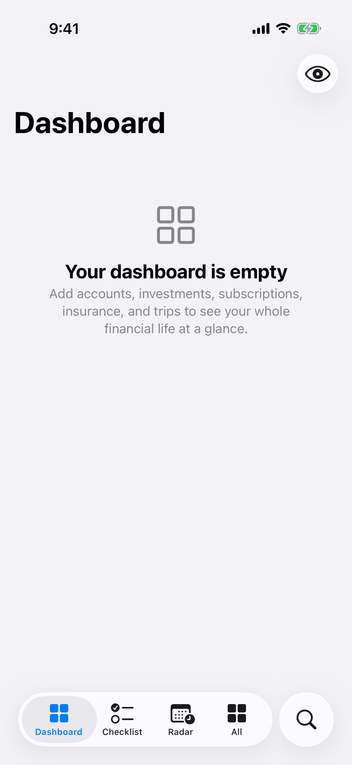 Day one. Every figure the app will ever show has to come from something you record.