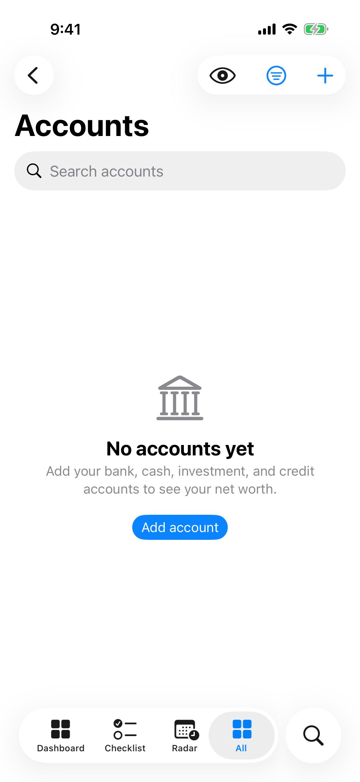 Accounts, before anything is in it.