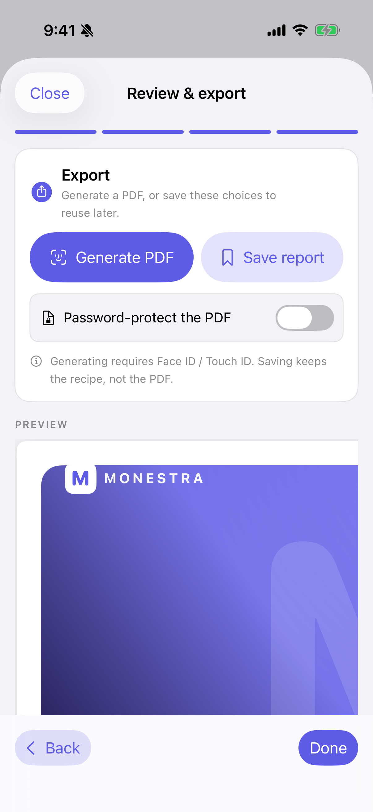 Step 4 — review, then export.